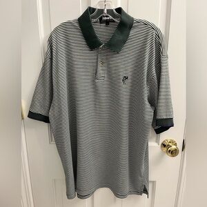 Ashworth Men's Polo Shirt - Dark Green and White Stripes